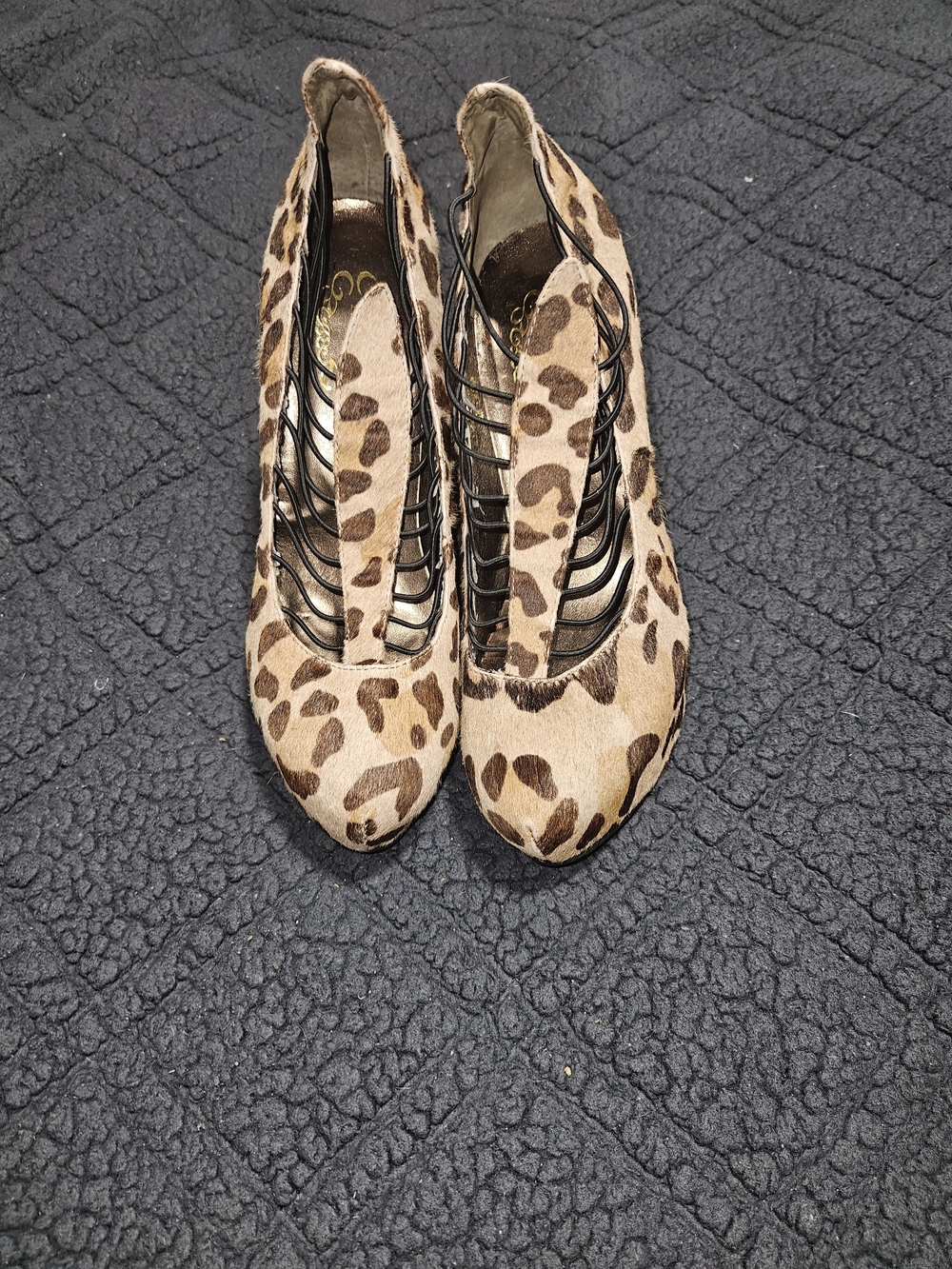 N.Y.L.A. Leopard-Print Pointed Cage Pump - Tan/Brown